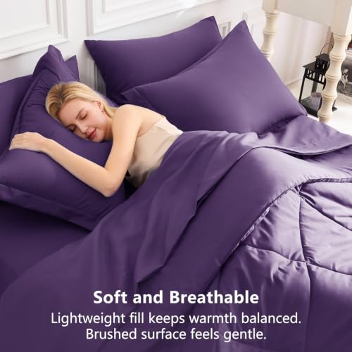 Image of CozyLux King Size Comforter Set Purple - 7 Pieces Bed in a Bag King, Luxury Soft Bed Set for All Seasons, Bedding Set with Down Alternative Comforter, Sheets, Pillowcases & Shams