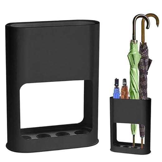 VIQIHEOE Portaombrelli, Supporto per Ombrelli con Vassoio Raccogligocce Rimovibile, 22 x 9 x 28 cm 4 slot Portaombrelli Autoportante, Portaombrelli Minimalista, per Ombrelli Lunghi, Corti, Nero