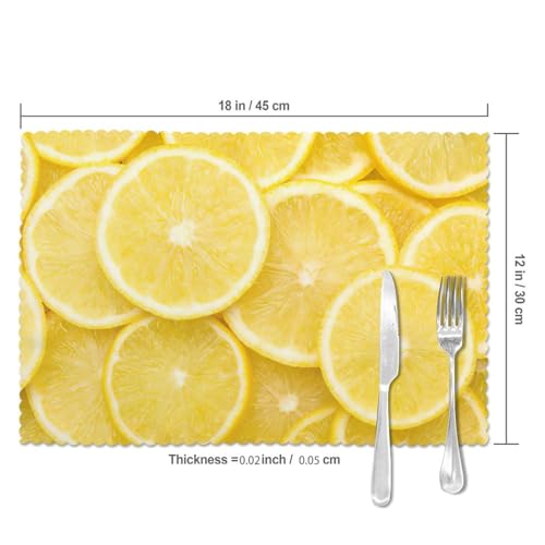 Sets de table citron en polyester lavable pour protéger la table des taches
