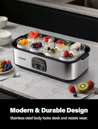 GDOR Yogurt Maker with Adjustable Temp & Timer– Probiotic-Rich – Digital Greek Yogurt Machine with 8×6oz BPA-Free Glass Jars, Easy to Use for Home, Stainless Steel - Image 5