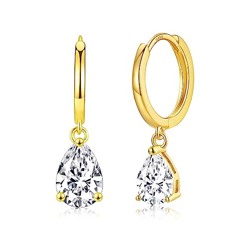 Ohrringe Gold Hängend Creolen Gold mit Anhänger Vergoldet Ohrringe Ohrhänger Goldene Schmuck Geschenk für Frauen Damen Mädchen