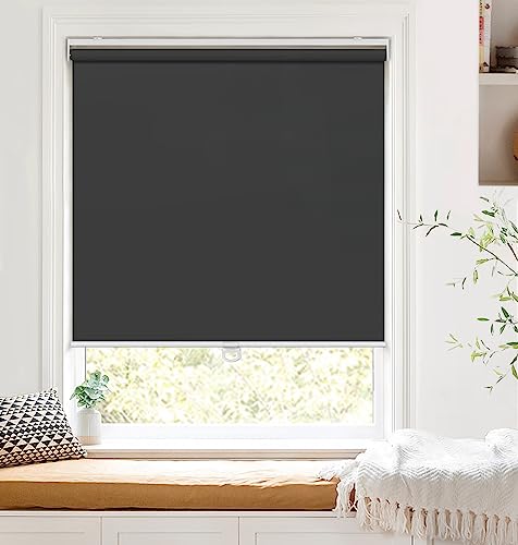 LazBlinds Cordless Roller Shades, Blackout Blinds for Windows, Thermal Insulated UV Protection Waterproof Fabric, Free-Stop Roll Up Pull Down Shades for Home and Office, 31'' W x 72'' H, Black