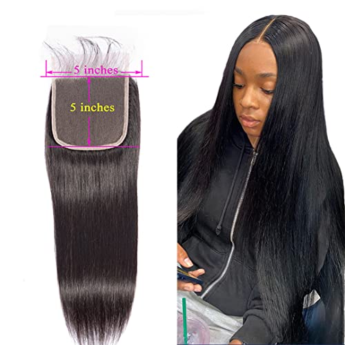 5X5 HD Lace Closure Straight Human Hair Transparent HD Lace Closure Pre Plucked with Baby Hair Bleached Knots Brazilian Virgin Human Hair 10 Inch 5X5 Lace Clocusre Natural Color