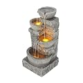 HIONJIN Cascading Bowls and Stacked Stones LED Outdoor Water Fountain for Outdoor Living Spaces