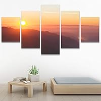 SIGNWIN 5 Panel Canvas Wall Art Sunset in The Mountains for Home Decorations Ready to Hang - 60