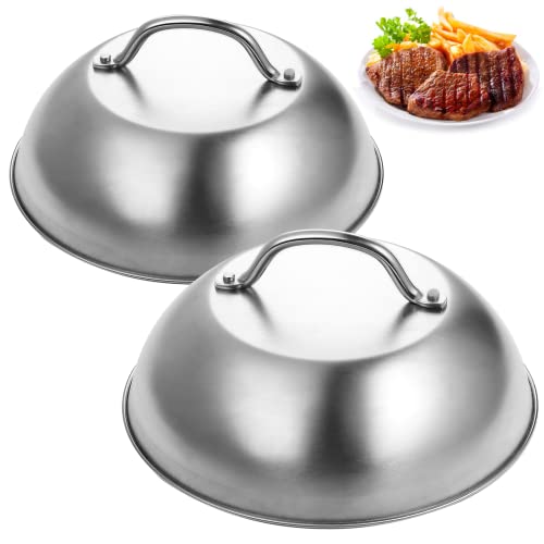 JUSTDOLIFE Basting Cover - Tapas para ollas (2 unidades, acero inoxidable, con mango resistente a escaldaderas, cubierta de vapor para cocinar hamburguesas, filetes y tocino Cover