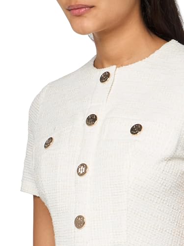 Image of Tommy Hilfiger Women's Short Sleeve Button Front Sparkle Boucle Knit Fit and Flare Mini Dress