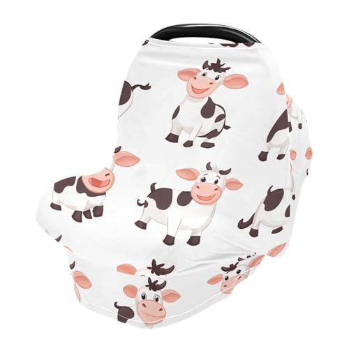Nesatuwa Baby Car Seat Cover Cartoon Cow Breastfeeding Covers Stretchy Breathable Multi-Use Cover Carseat Canopy for Girls and Boys