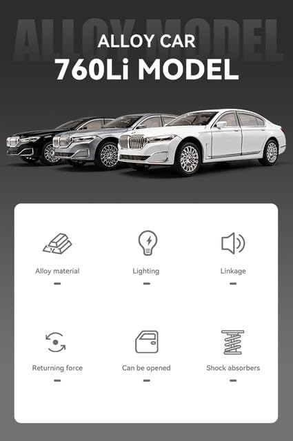 Image of SPITEN BMW 760Li 1:24 Diecast Scale Model Metal Pull Back Toy car for Kids with Openable Doors & Light, Music Toy Vehicle for Kids - Colors as Per Stock