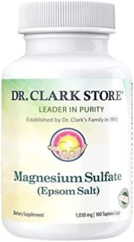 Dr Clark Store Magnesium SULFATE (Epsom Salt); Vegetarian, 1030 MG 100 Tapioca CAPS