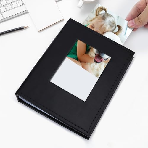 Image of Vienrose Small Photo Album 4x6 Holds 100 Photos, 2 Pack Mini Leather Photo Album with Cover Window, Acid-Free Baby Picture Album for Wedding, Family, Travel & Gift Keepsake, Black