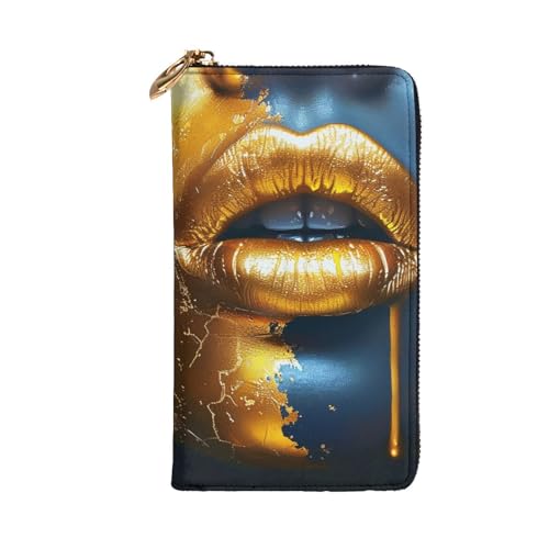 Gold Lips Printed Long Wallet for Women Men Cute PU Leather Wallet with Coin Purse and Credit Card Holder2