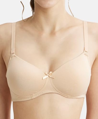 Image of Jockey FE23 Women's Wirefree Padded Super Combed Cotton Elastane Stretch Medium Coverage Multiway Styling T-Shirt Bra with Detachable Straps