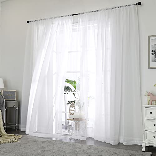 Image of OWENIE White Sheer Curtains 72 Inches Long 2 Panels Set, Transparent Voile Sheer Curtain for Living Room Bedroom Window Sliding Glass Door Treatment, 42 x 72 Inch, White