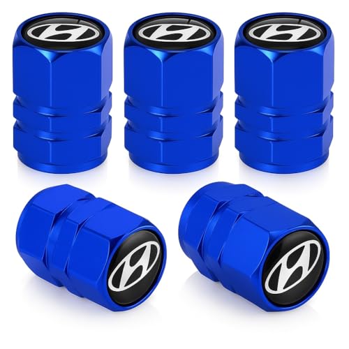 5pcs Tire Valve Stem Caps,Car Tyre Parts,for Hyundai Elantra Sonata Tucson Santa Fe Genesis Equus Azella Decoration Accessories, Aluminum Alloy Stem Cap,xd-Blue