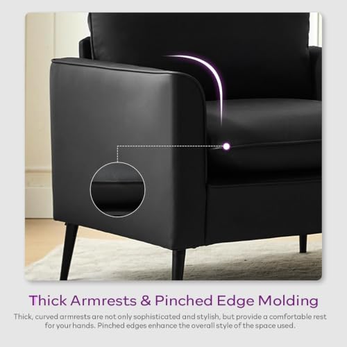 Image of Faux Leather Accent Chair, Office Armchairs with Metal Legs (Black, 1) | TYBOATLE, Mid Century Modern, Comfy, Cozy, Reading, Reception, Office, Bedroom, Waiting Room, Apartment