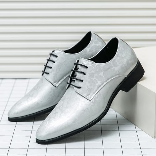 Men's Patent Leather Lace - Up Dress Oxfords: Retro Print, Low - Top, Pointed Toe. Non - Slip Chunky Heels. Suitable for Formal, Business & Wedding, Casual - Friendly.2
