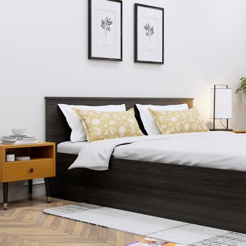 Image of Bniture Modern King Size Bed with Storage Box | Engineered Wood Bed Designer Headboard | Wooden Bed King Size Cot Double Bed with Storage for Bedroom 3 Year Warranty (Flower Wenge)