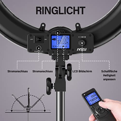 Ringlicht mit Stativ Handy, IVISII 19 Zoll Ringleuchte mit LCD Bildschirm, 55W 5800K LED Dimmbare Ringlicht mit 5… – Bild 4
