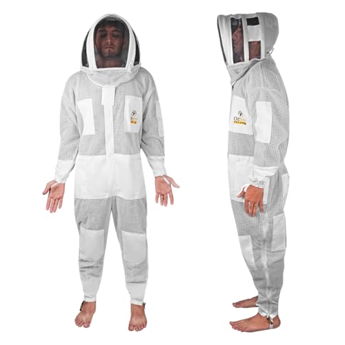 OZBEE Beekeeping Suit Premium 3 Layer Mesh Ultra Cool Ventilated Hoodie Veil Beekeeping Protective Gear Costume (2XL)