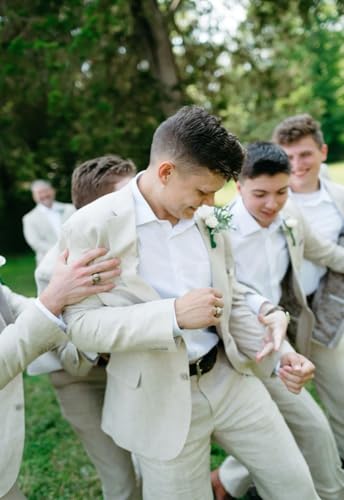 Wangyue Linen Suit for Men 2 Piece Suit Classic Fit Mens Linen Suits for Beach Wedding Suit Casual Blazer Pant Prom Suit3