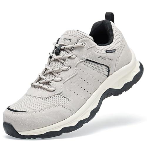 ANJOUFEMME Women's Waterproof Hiking Shoes Non Slip Sneakers Lightweight Tennis Shoes for Work Walking Running Trekking Trail Shoes DSX21W-FN-US-GREY-8.5