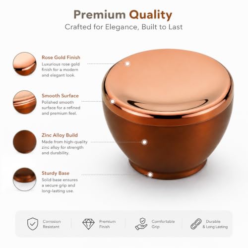 Image of Premium Zinc Cabinet Knob for Wardrobe, Kitchen, Drawer, Cupboard, Dresser & Furniture | Modern Round Mushroom Pull Handle | Heavy Duty Decorative Hardware | Single Piece Variant (Rose Gold)