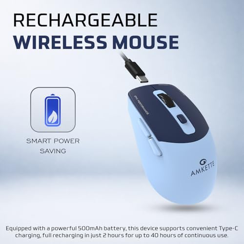 Image of Amkette Epic S Rechargeable Wireless Mouse /Bluetooth Mouse |2 BT + 2.4GHz | Up to 3200 DPI Instant S201 Sensor | 500mAh Type-C Charging, 40H Battery | Silent Huano Switches |6 Buttons Compact Mouse