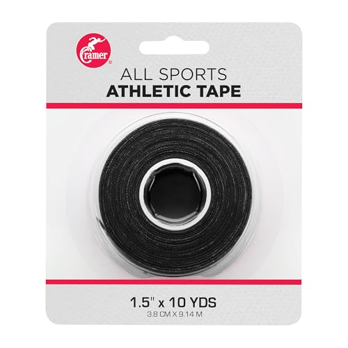 Image of Cramer Team Color Athletic Tape, 1.5 inch x 10 Yards Black, Easy Tear Sports Tape for Ankle, Wrist & Knee, Latex-Free Adhesive, Strong Support, Athletic Training Tape Roll