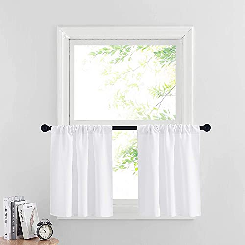 RYB HOME Room Darkening Curtains for Small Winow Lower Portion Decor Energy Saving Drapes for Kitchen Bedroom Bathroom Downstairs Window RV Curtains, W 29 x L 24, Pure White, 2 Panels