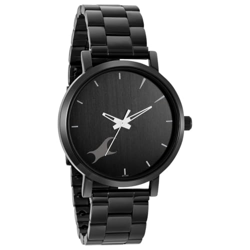 Image of Fastrack Plain 3 Hands Black Round Dial Black Plating Stainless Steel Strap Mens Watch - NT3242NM01
