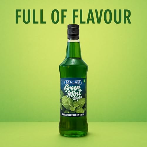 Image of Mala's, Fruit Mocktail Syrup Green Mint Lime and Mint Mojito Syrup | Mixer for Mocktails, Cocktails, Drinks, Juices, Beverages | Non Alcoholic Mix 750ML Bottle (Pack of 3)