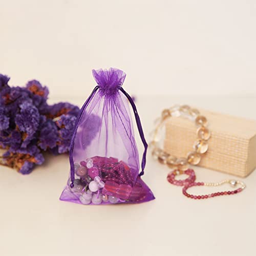 Image of HRX Package 100pcs Organza Bags, 4 x 6 inches Christmas Wedding Favors Gift Drawstring Bags Jewelry Pouches Candy Pouches(Purple)