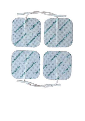 Healthcare Worldu00ae TENS EMS - Electrodos superiores (5u00a0x 5u00a0cm, paquete de 4u00a0autoadhesivos para aparato de electroestimulación)