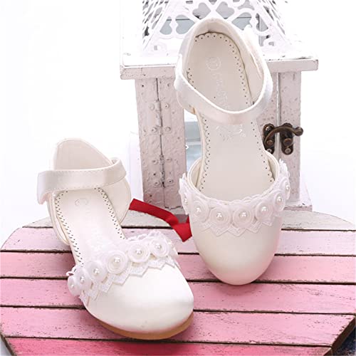 Kids/Children/Little Girls Dress Shoes Pumps Low Heels Sandals Princess School Wedding Party Dance (White, 3.5 Big Kids)3