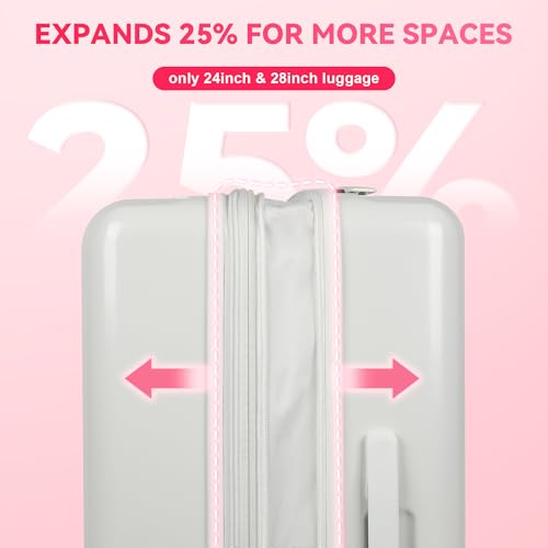 28inch Checked Luggage,Spinner Wheel Suitcases，PC Hardside with TSA Lock Travel Luggagee (WHITE)4