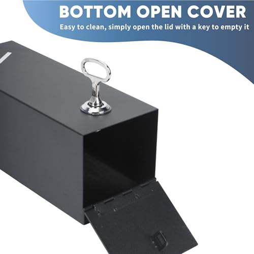 Image of AIWFL Wall Mounted Trash Receptacle Outdoor, Black Metal Trash Bin with Lock, Commercial Garbage Can for Garden, Hotel, Apartment, Office, Pub