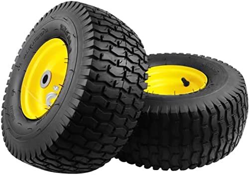 best lawn mower tires that will transform your mowing experience 4 2PCS 15x6.00-6 Lawn Mower Tires, 4 Ply Tubeless 15x6-6 Front Tire Assembly Replacement for Craftsman/John Deere/Cub Cadet Riding Mowers,570lbs Capacity,3" Offset Hub,3/4" Bushing