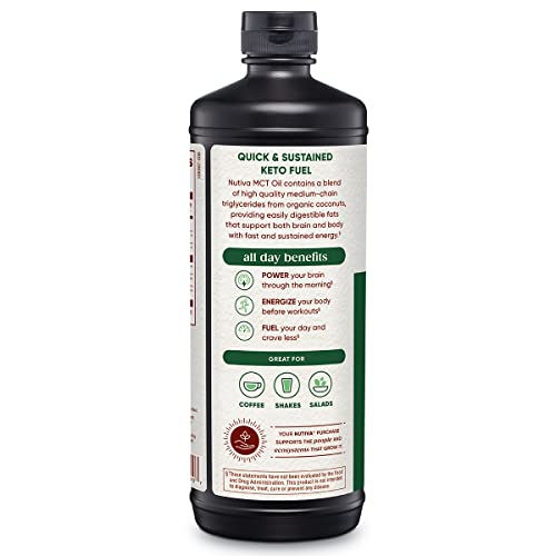 Nutiva Organic Mct Oil, Unflavored, 32 Oz, Usda Organic, Non-Gmo, Non-Bpa, Whole30 Approved, Vegan, Gluten-Free & Keto, 14G Mct Per Serving & Neutral Flavor For Coffee, Shakes And Salads #TOP6