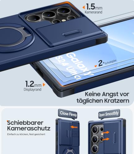 AOUIA für Samsung Galaxy S24 Ultra Hülle mit 2 Stück Panzerglas, Kameraschutz, Ringständer 360°… – Ansicht 4