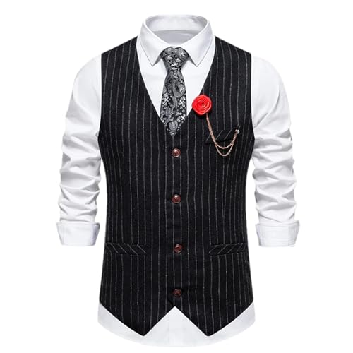 Men's Retro Striped Dress Vest – Casual Waistcoat With Decorative Chain Accessory