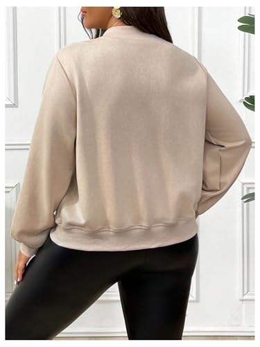 Verdusa Women's Plus Size Faux Suede Zip Up Bomber Jacket Baseball Collor Casual Outerwear2