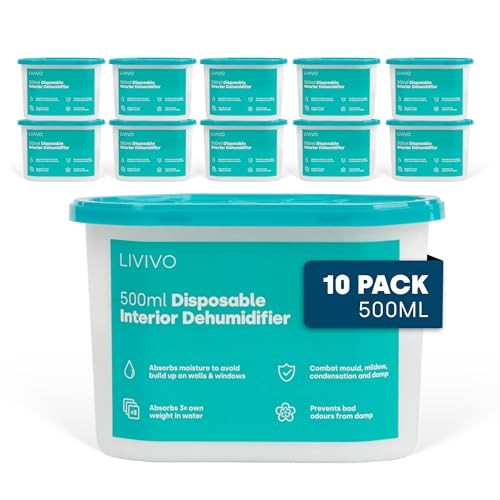 LIVIVO Dehumidifiers Disposable 500ml - 10-Pack Disposable Dehumidifiers for Home - Condensation Absorbers for Windows, Moisture Absorber, Mould Damp Trap, Interior Dehumidifier for Wardrobe, Bathroom