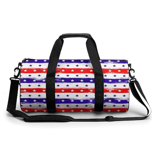 Sac de sport gym rouge rayures bleues, duffel bag de voyage et sac week-end de camping