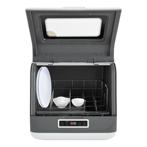 RjcdOPL Mini Lave-vaisselle de Table, 3 Programmes (Intensif/Standard/Rapide), Séchage Vapeur, 4 à 6 Couverts, Design Compact 45x40x44,8 cm, Pour Petites Maisons, Appartements, Camping-cars (Blanc)
