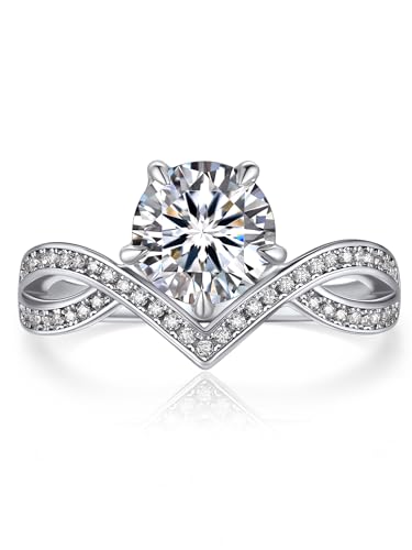 MomentWish Engagement Ring for Women, Moissanite Promise Ring for Her, D Color VVS1 Simulated Moissanite 925 Sterling Silver Ring for Wedding Anniversary