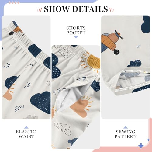 Cartoon Cloud Sun Airplane Cute Pajama Pants, Soft Sleepwear Lounge Pants Pajama Pj Bottoms for 6-14 Years4