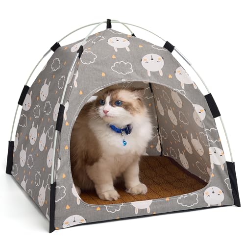 AMYLALA Cute Gray Pet Cave - Indoor Cat Tent and Pet House with Non-Slip Sole and Removable Cushions, Suitable for Small Dogs and Kittens