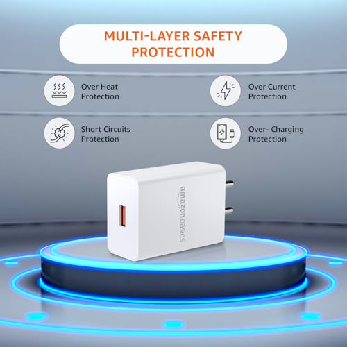Image of Amazon Basics 18W Quick Charge 3.0 Wall Charger | USB Port | BIS Certified | Fast Mobile Charger for Android, TWS, Headphones & Power Banks, White