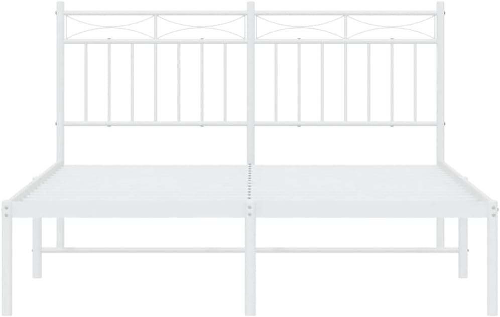 White Powder-Coated Steel Bed Frame Double Size with Headboard, Sturdy Heavy-Duty Platform Foundation for Bedroom, Modern Minimalist Furniture with Easy Assembly